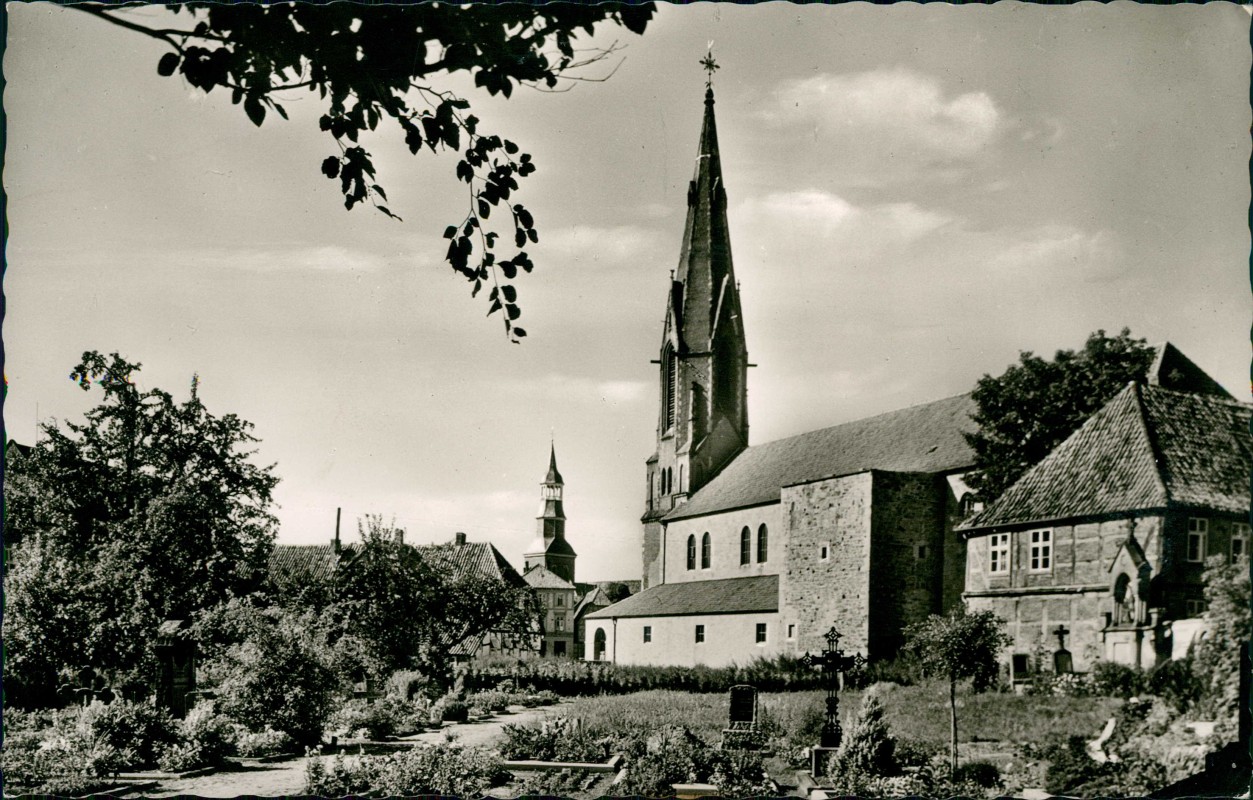 vergrößern: Bildseite historische Ansichtskarte von 1959: Partie an der Marienkirche - Fotokarte:: Quakenbrück