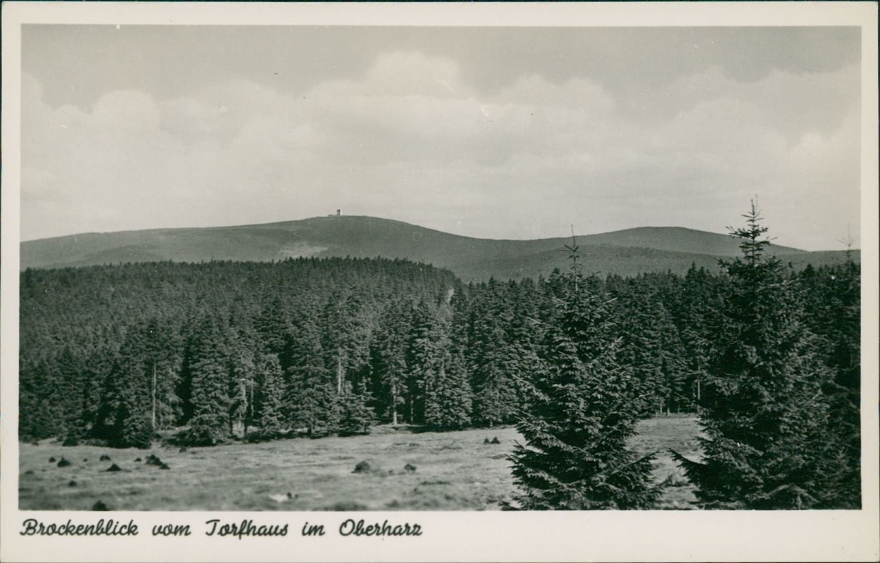 vergrößern: Bildseite historische Ansichtskarte von 1940: Brockenblick vom Torfhaus im Oberharz:: Ilsenburg (Harz)