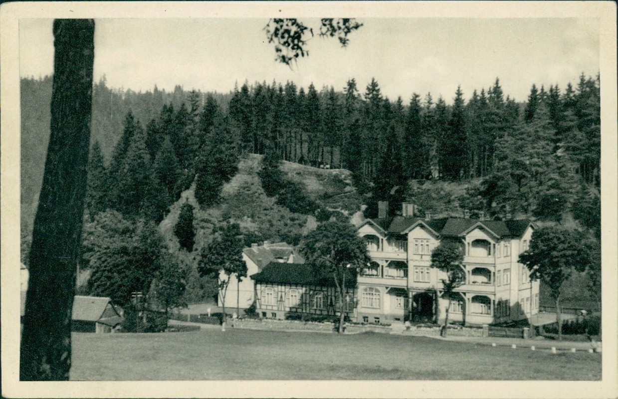vergrößern: Bildseite historische Ansichtskarte von 1953: Kurhaus Hannover:: Bergstadt Altenau- Schulenberg im Oberharz-Clausthal-Zellerfeld