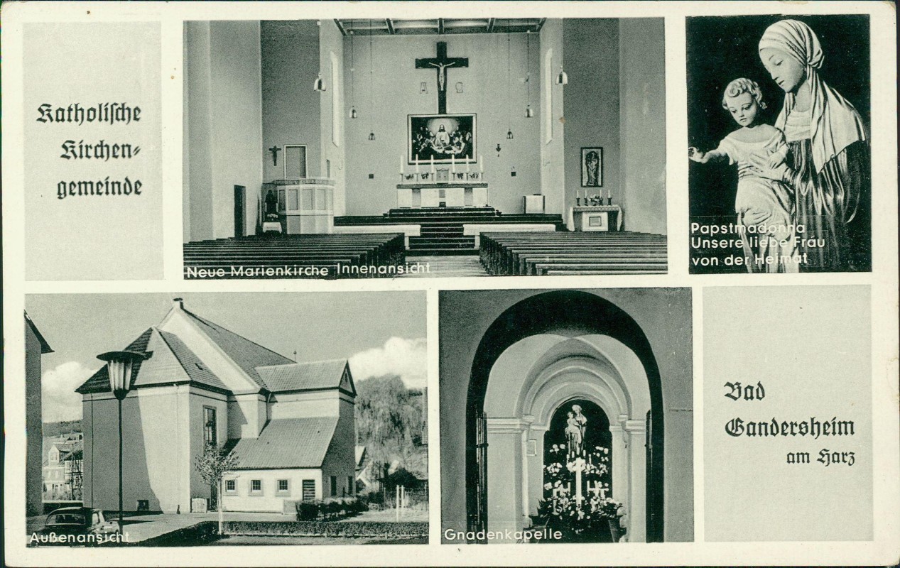 zoom: Image side vintage Postcard from 1956: Katholische Kirchengemeinde 4 Bild Pabstmadonna:: Bad Gandersheim