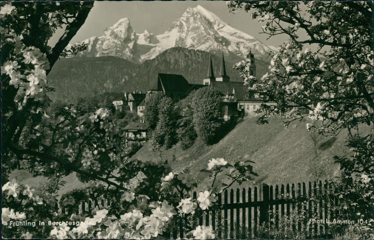 zoom: Image side vintage Postcard from 1955: Stadt im Frühling:: Berchtesgaden