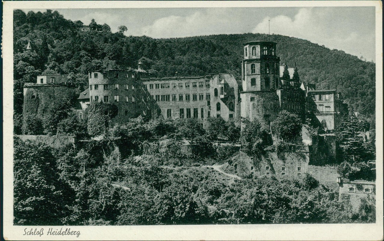 vergrößern: Bildseite historische Ansichtskarte von 1952: Heidelberger Schloss Seitenansicht:: Heidelberg