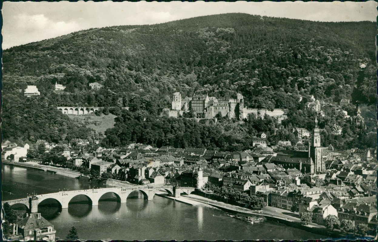 vergrößern: Bildseite historische Ansichtskarte von 1962: Blick vom Philosophenweg:: Heidelberg