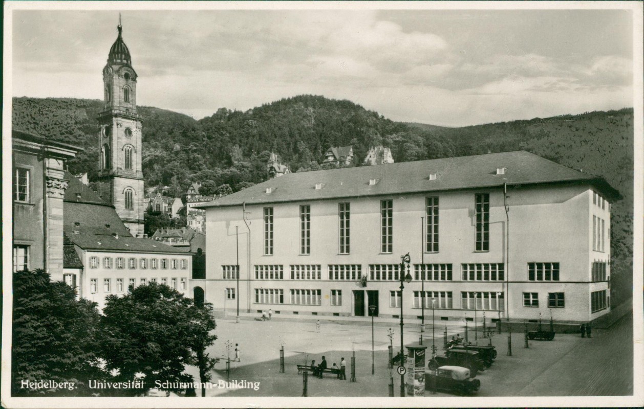 vergrößern: Bildseite historische Ansichtskarte von 1954: Universität Schurmann-Building:: Heidelberg