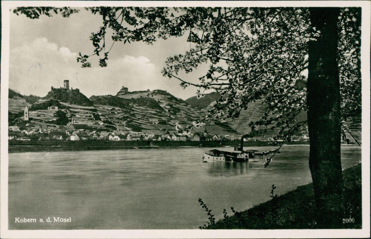 vergrößern: Bildseite historische Ansichtskarte von 1952: Stadt Mosel Dampfer:: Kobern-Gondorf