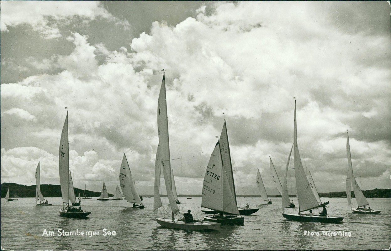zoom: Image side vintage Postcard from 1962: Starnberger See Segelboote:: Starnberg