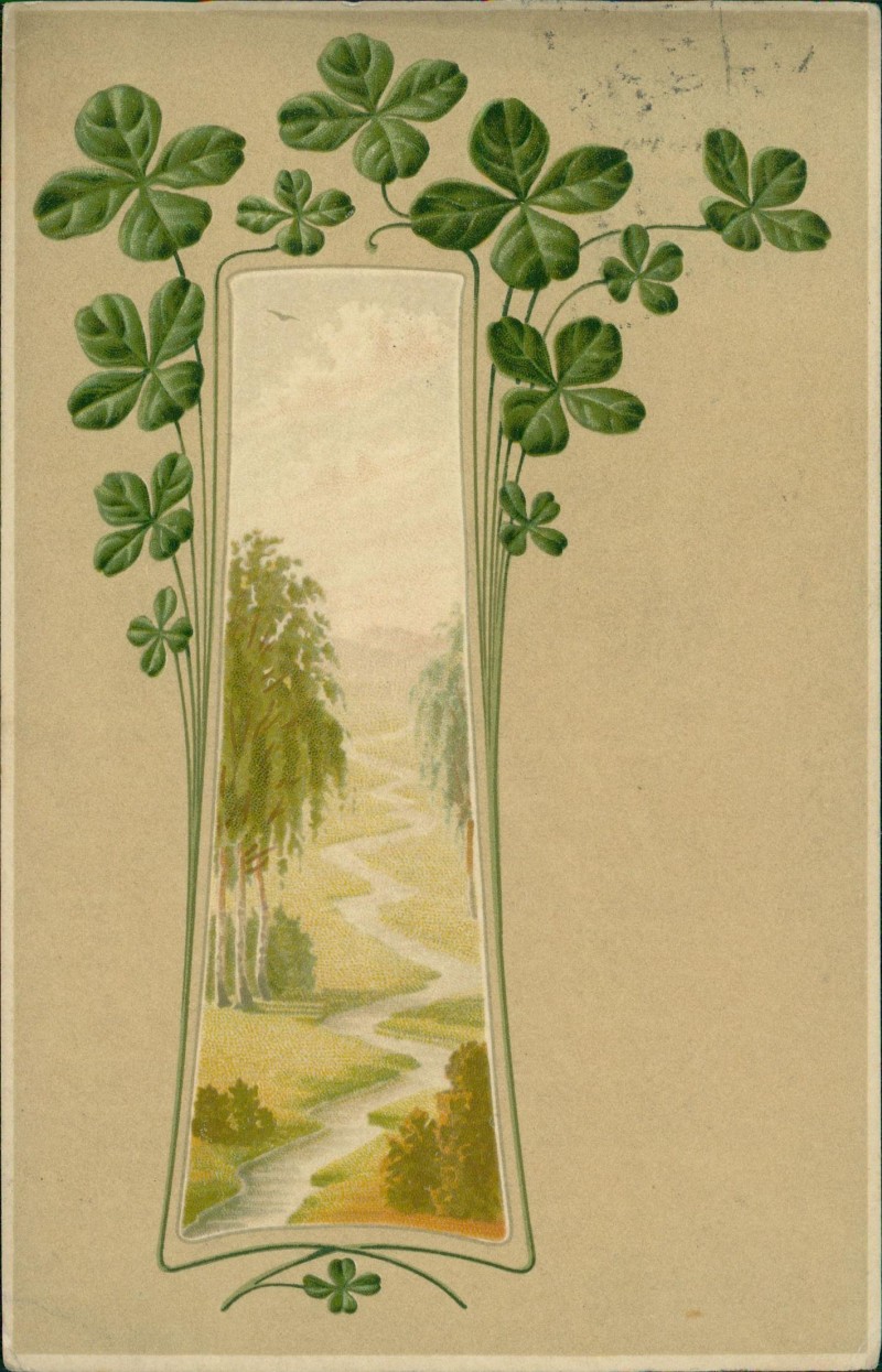 vergrößern: Bildseite historische Ansichtskarte von 1906: Künstlerkarte JUGENDSTIL Art noveau Glücksklee::