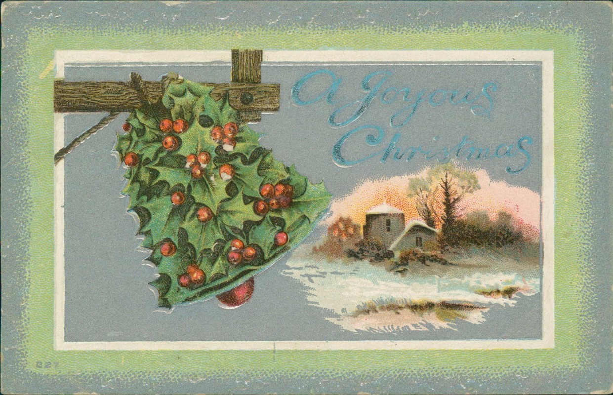 zoom: Image side vintage Postcard from 1912: Weihnachten Christmas Landschaft Glocke aus Mistelzweigen::