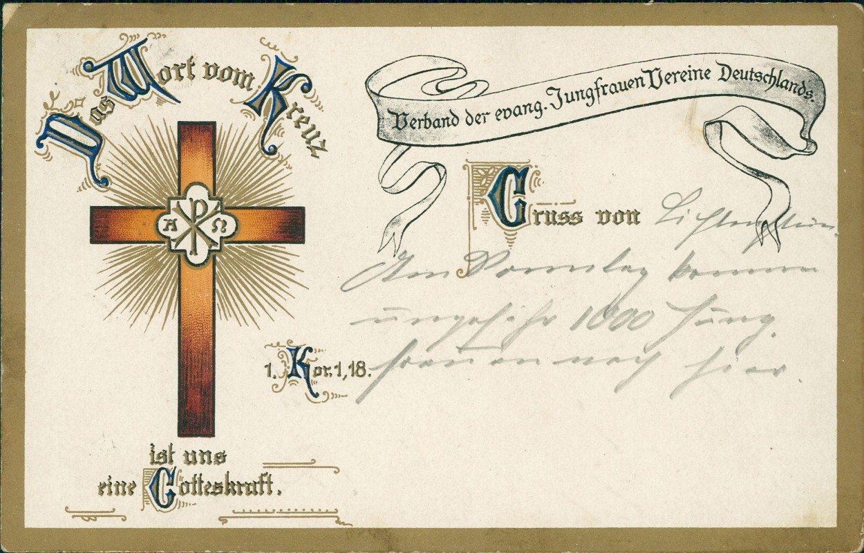 vergrößern: Bildseite historische Ansichtskarte von 1916: Verband der evang. Jungfrauen Vereine Deutschlands. Religion Kirche::