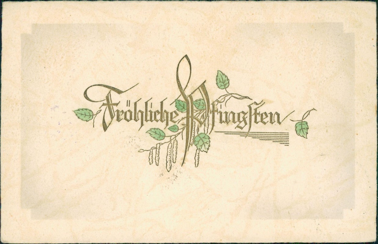 zoom: Image side vintage Postcard from 1935: Pfingsten Pentecost Goldornament Birken::