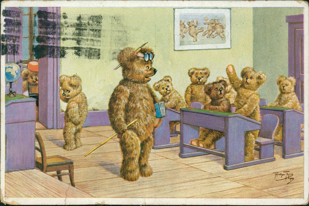 zoom: Image side vintage Postcard from 1929: Tiere als Menschen (Künstlerkarten) Andromorphische Karte Bärn Schule::