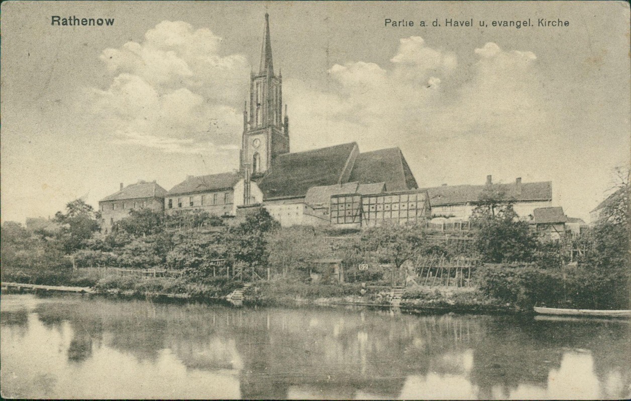 zoom: Image side vintage Postcard from 1917: Parlie a. d. Havel u, evangel. Kirche:: Rathenow
