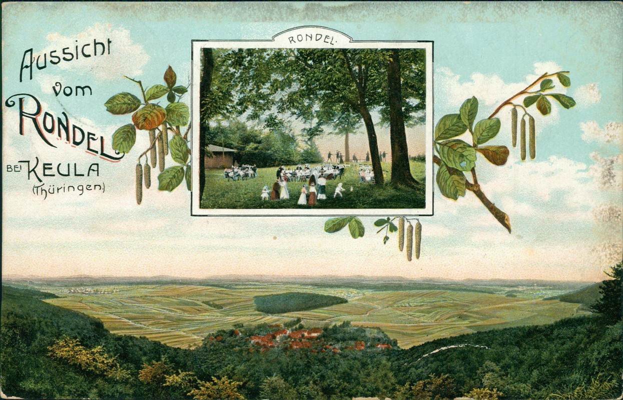 zoom: Image side vintage Postcard from 1911: 2 Bild Stadt und Rondel:: Keula Thüringen-Helbedündorf