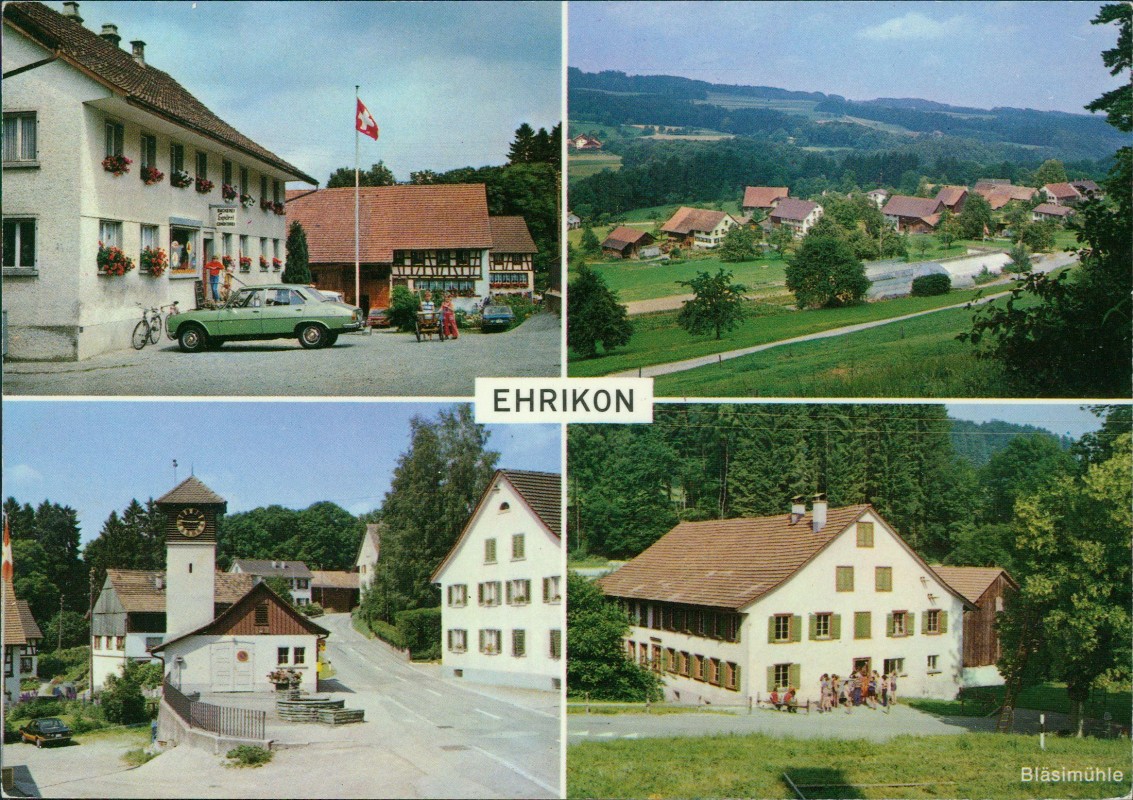 vergrößern: Bildseite historische Ansichtskarte von 1980: 4 Bild Straße Gasthaus:: Ehrikon-Wildberg