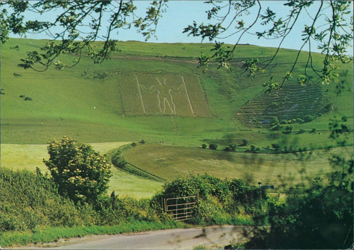vergrößern: Bildseite historische Ansichtskarte von 1980: East Sussex Wilminton - The Long Man:: Wilminton (East Sussex)-
