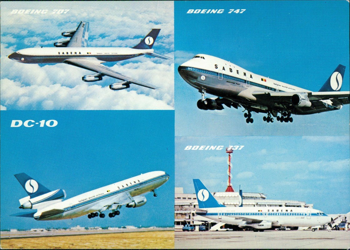 zoom: Image side vintage Postcard from 1978: Flugzeuge - Boeing 747 707 DC-10 737::