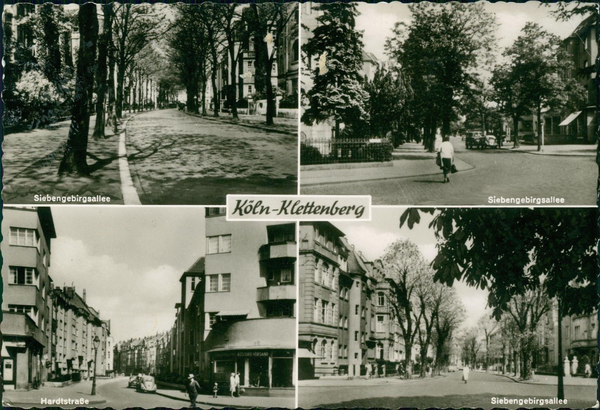 vergrößern: Bildseite historische Ansichtskarte von 1970: Ortsansichten Köln-Klettenberg Siebengebirgsallee Hardtstraße:: Klettenberg-Köln