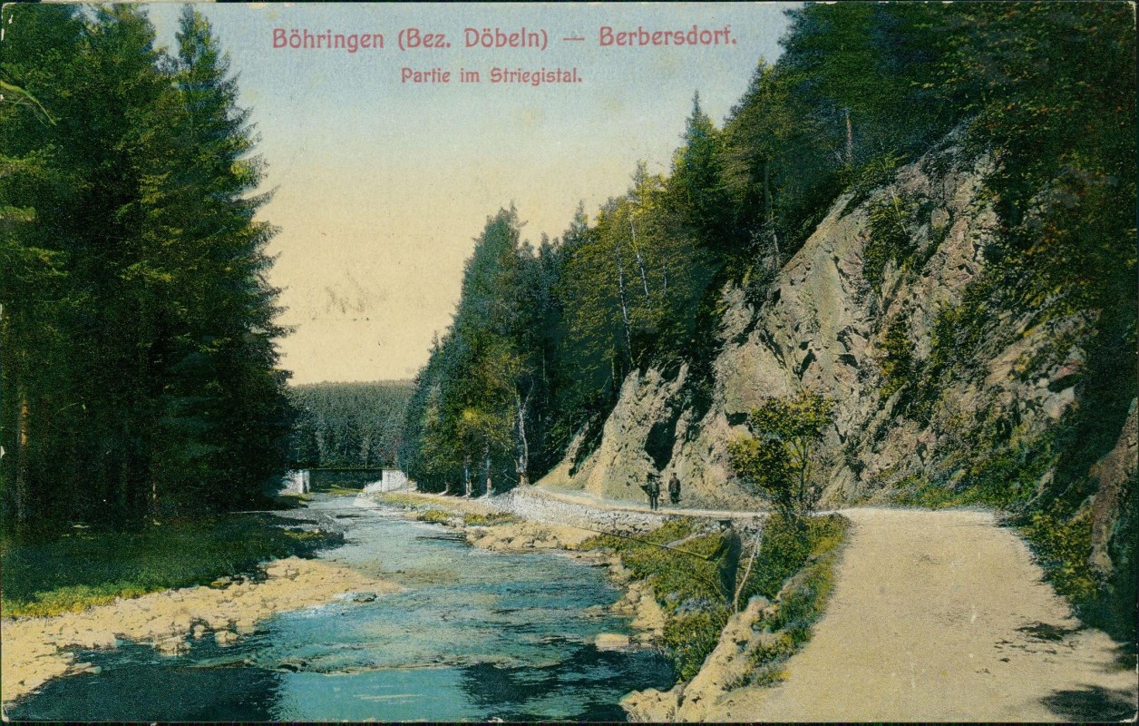 zoom: Image side vintage Postcard from 1918: Böhringen Döbeln Berbersdorf. Partie im Striegistal:: Böhrigen-Striegistal