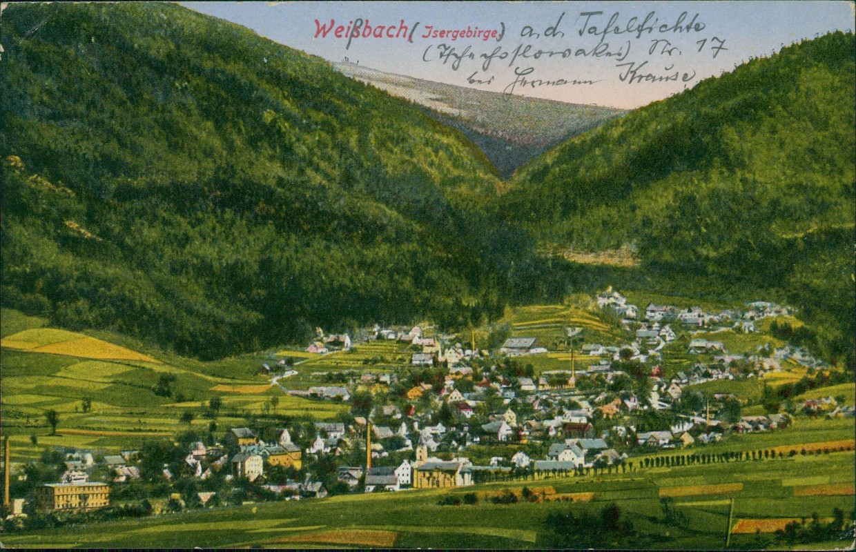 zoom: Image side vintage Postcard from 1928: Stadtpartie:: Bílý Potok