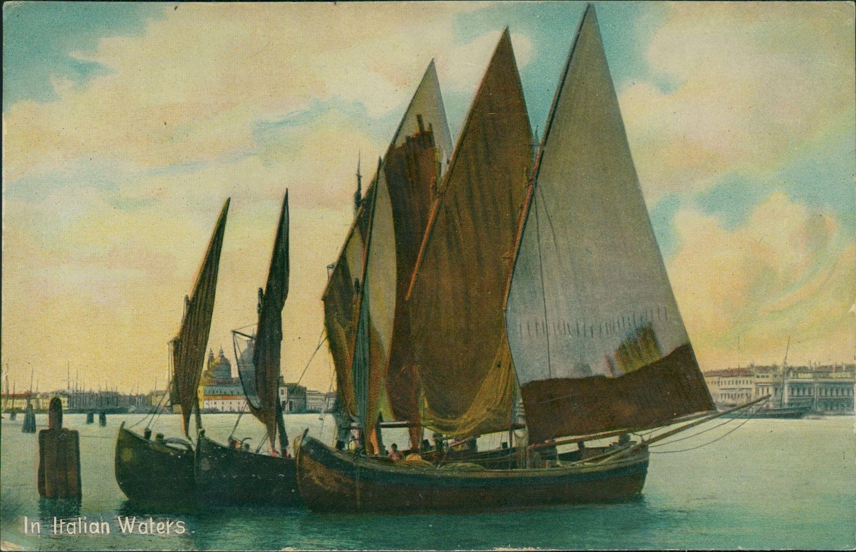 zoom: Image side vintage Postcard from 1912: In Italian Waters Segelboote Photochromie:: Venice