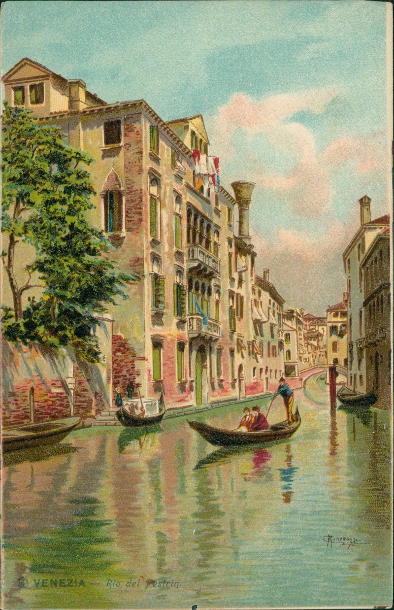 zoom: Image side vintage Postcard from 1912: Gondel Rio del Aestrin - Künstlerkarte:: Venice