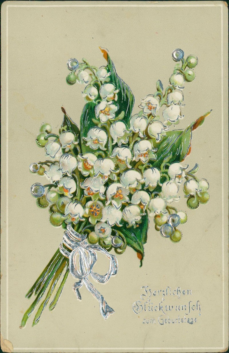 zoom: Image side vintage Postcard from 1914: Geburtstag Birthday Strauss Maiglöckchen::