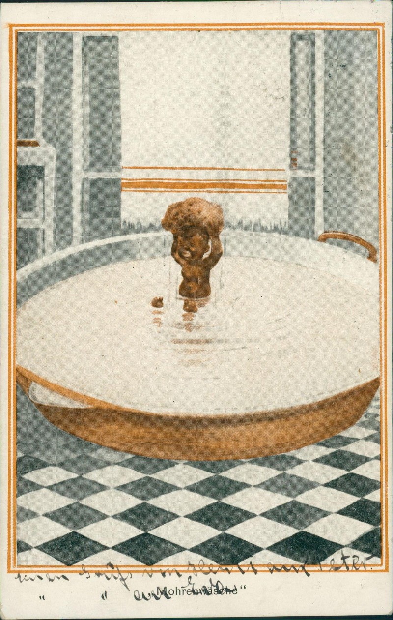 zoom: Image side vintage Postcard from 1920: Kinder Künstlerkarte Mohrenwäsche Zeitgeschichte::