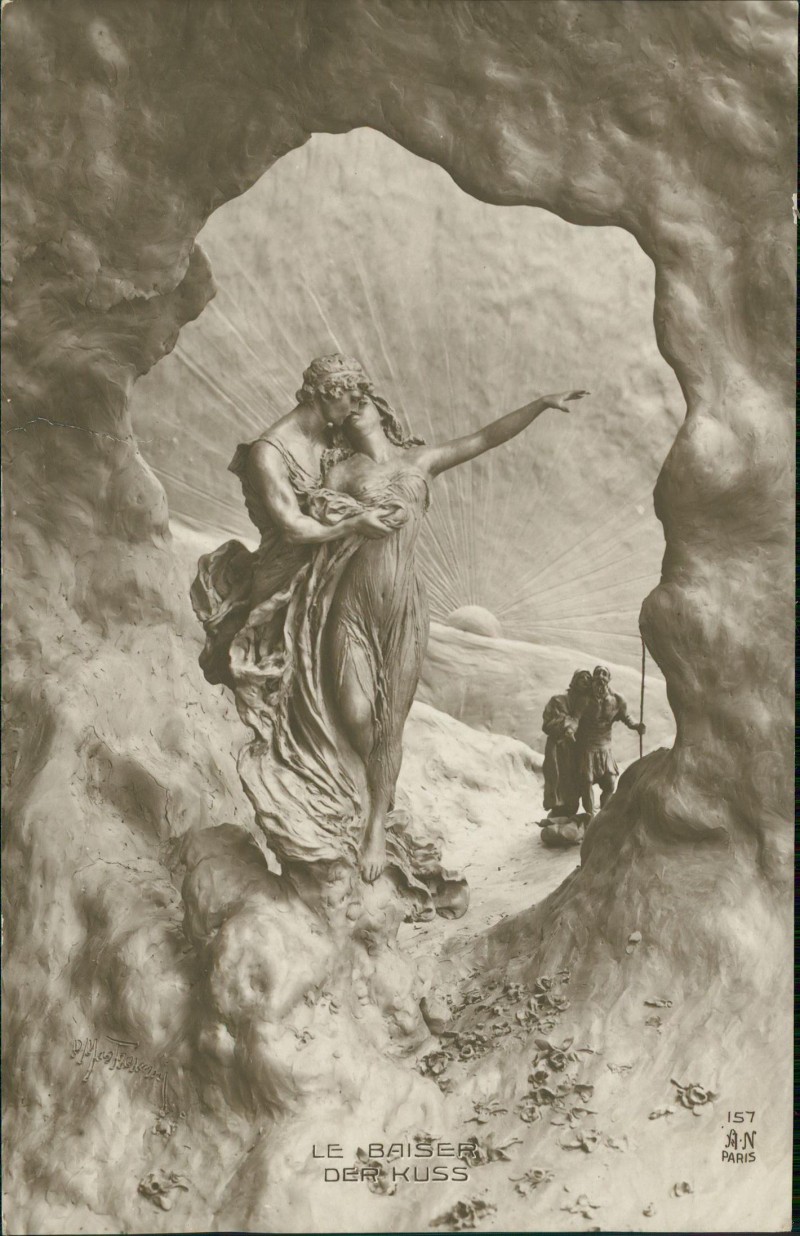 zoom: Image side vintage Postcard from 1911: Künstlerkarte Lebendiger Marmor Der Kuss nackt Erotik::