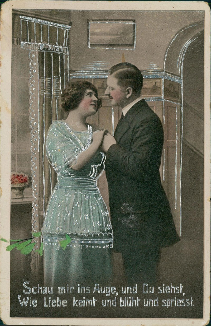 zoom: Image side vintage Postcard from 1911: Liebe Liebespaar Love Schau mir ins Auge Mann Frau::