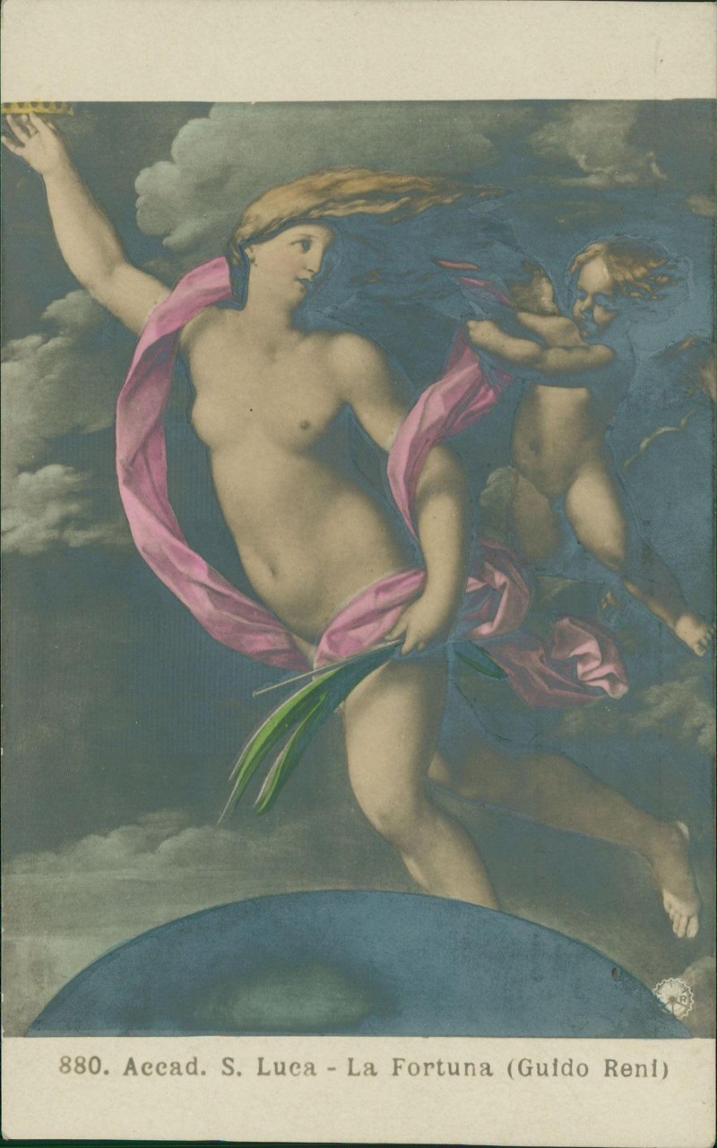 vergrößern: Bildseite historische Ansichtskarte von 1914: Künstlerkarte Gemälde Fotokunst coloriert La Fortuna Guido Reni::