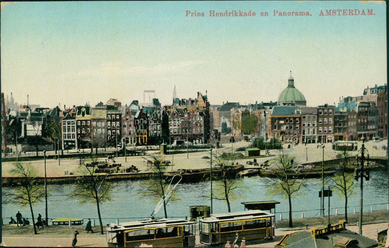 vergrößern: Bildseite historische Ansichtskarte von 1912: Prins Hendrikkade en Panorama:: Amsterdam