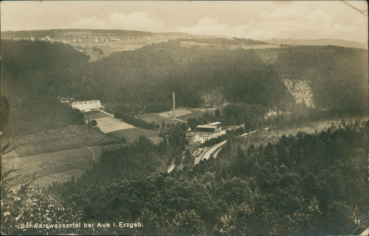 zoom: Image side vintage Postcard from 1934: Schwarzwassertal Fabrikanlage:: Pobershau-Marienberg im Erzgebirge