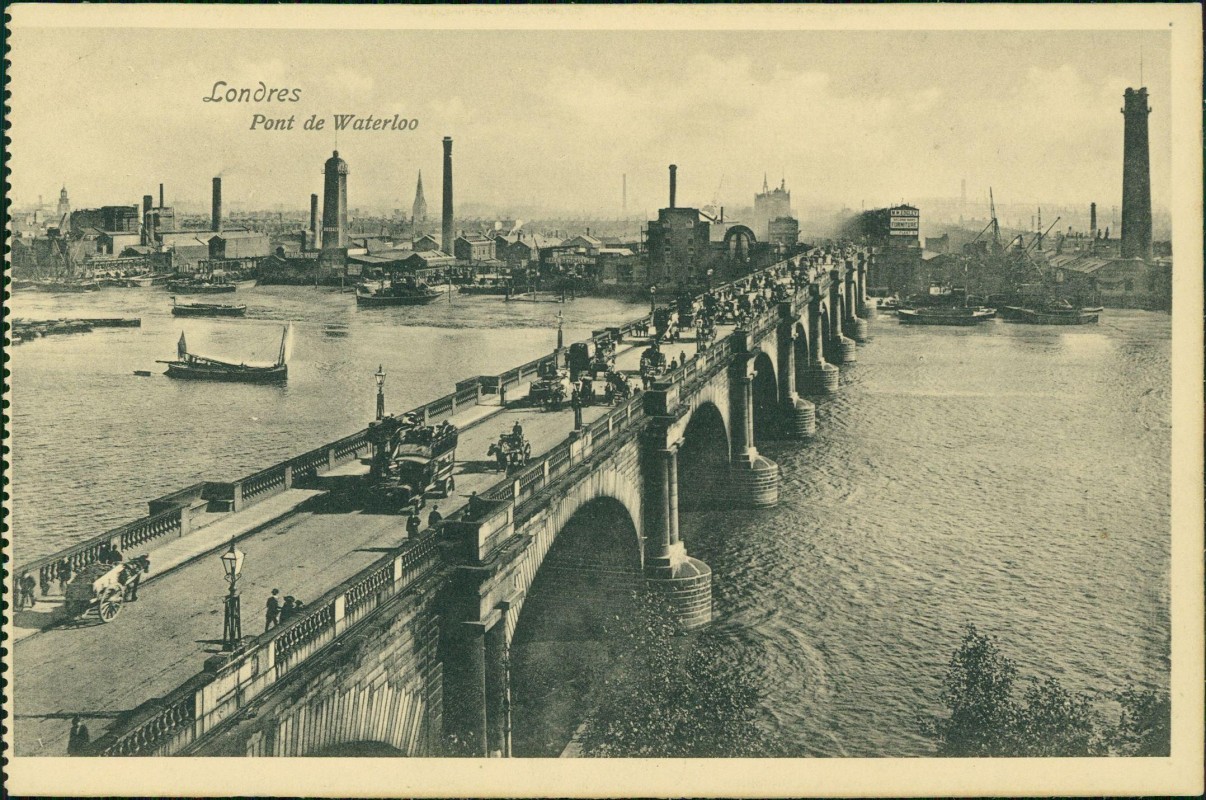 zoom: Image side vintage Postcard from 1916: Pont de Waterloo - Fabrikanlagen:: London