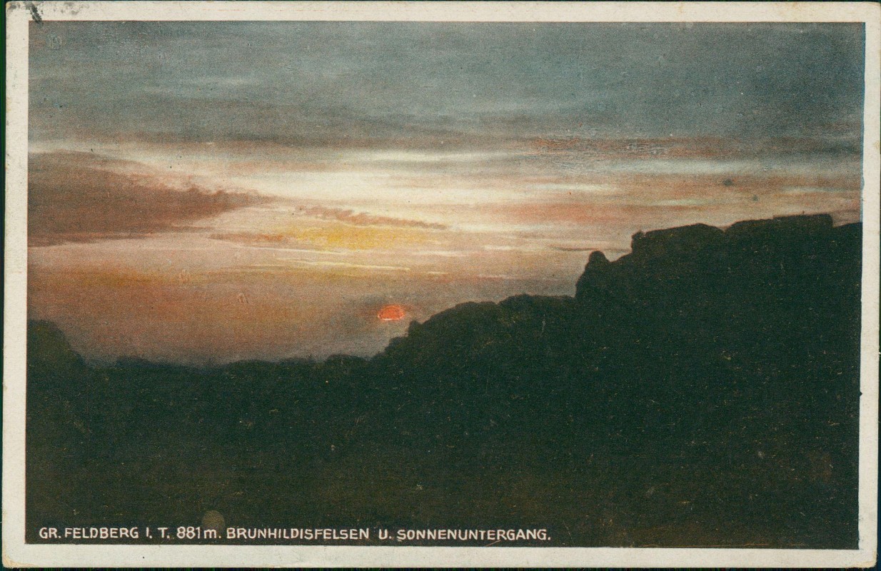 zoom: Image side vintage Postcard from 1930: Feldberg Schwarzwald Sonnenuntergang Brunhildsfelsen:: Feldberg (Schwarzwald)