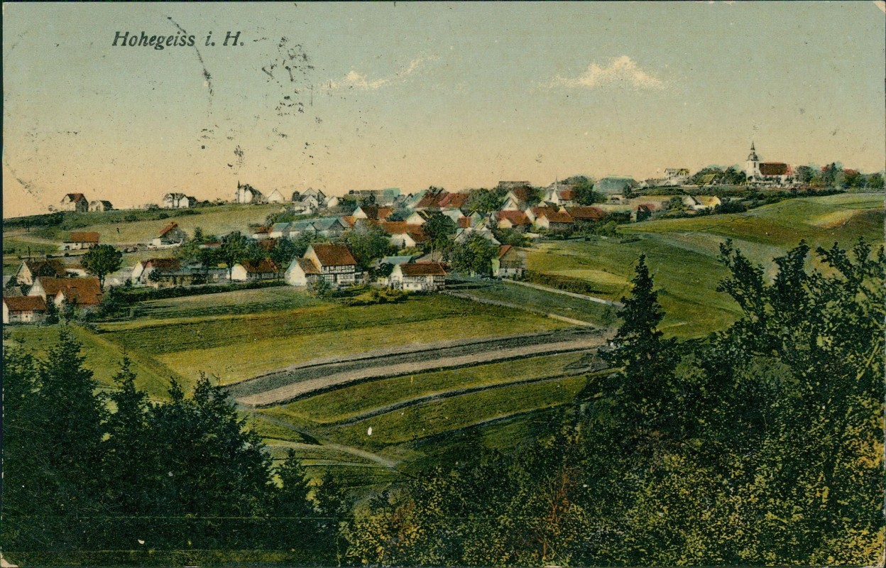 zoom: Image side vintage Postcard from 1913: Blick auf die Stadt:: Hohegeiß-Braunlage