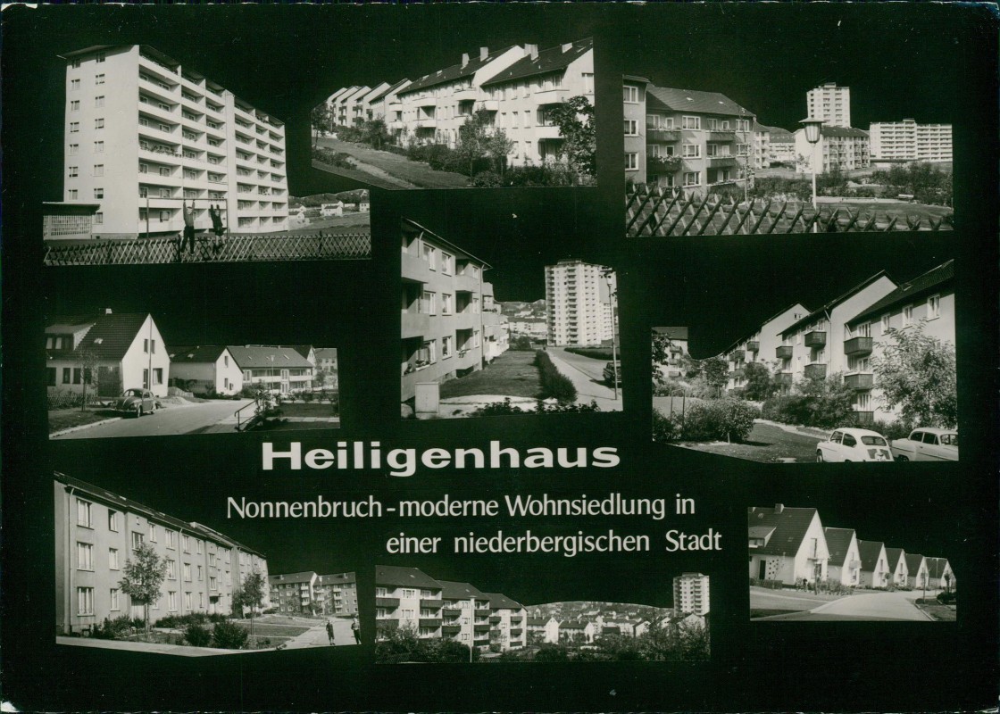 vergrößern: Bildseite historische Ansichtskarte von 1965: Mehrbildkarte Neubaugebiet:: Heiligenhaus