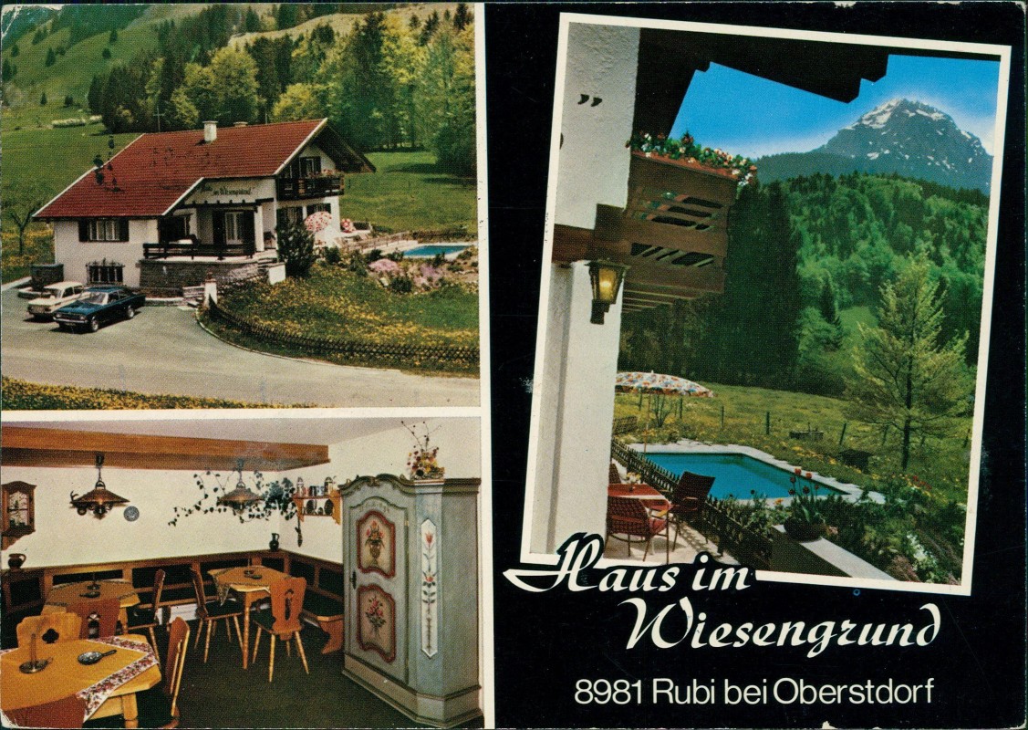vergrößern: Bildseite historische Ansichtskarte von 1987: 3 Bild Haus Wiesengrund:: Rubi-Oberstdorf (Allgäu)