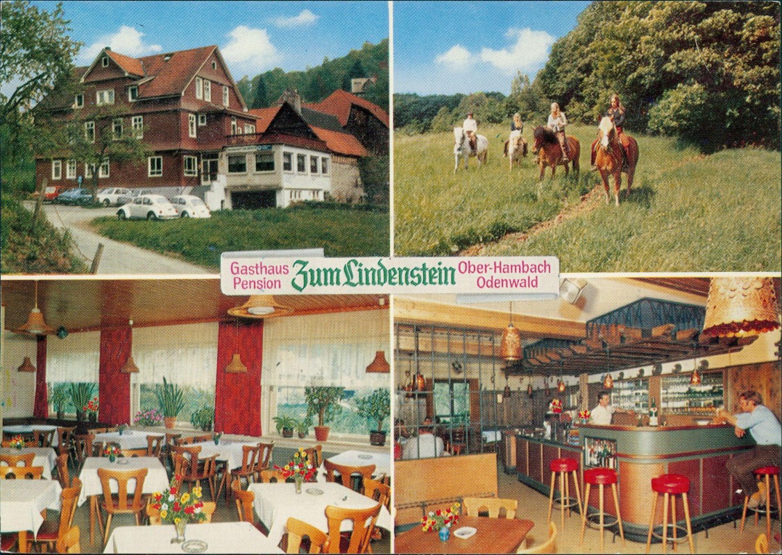 vergrößern: Bildseite historische Ansichtskarte von 1980: Gasthaus Zum Lindenstein:: Oberhambach-Birkenfeld (Nahe)
