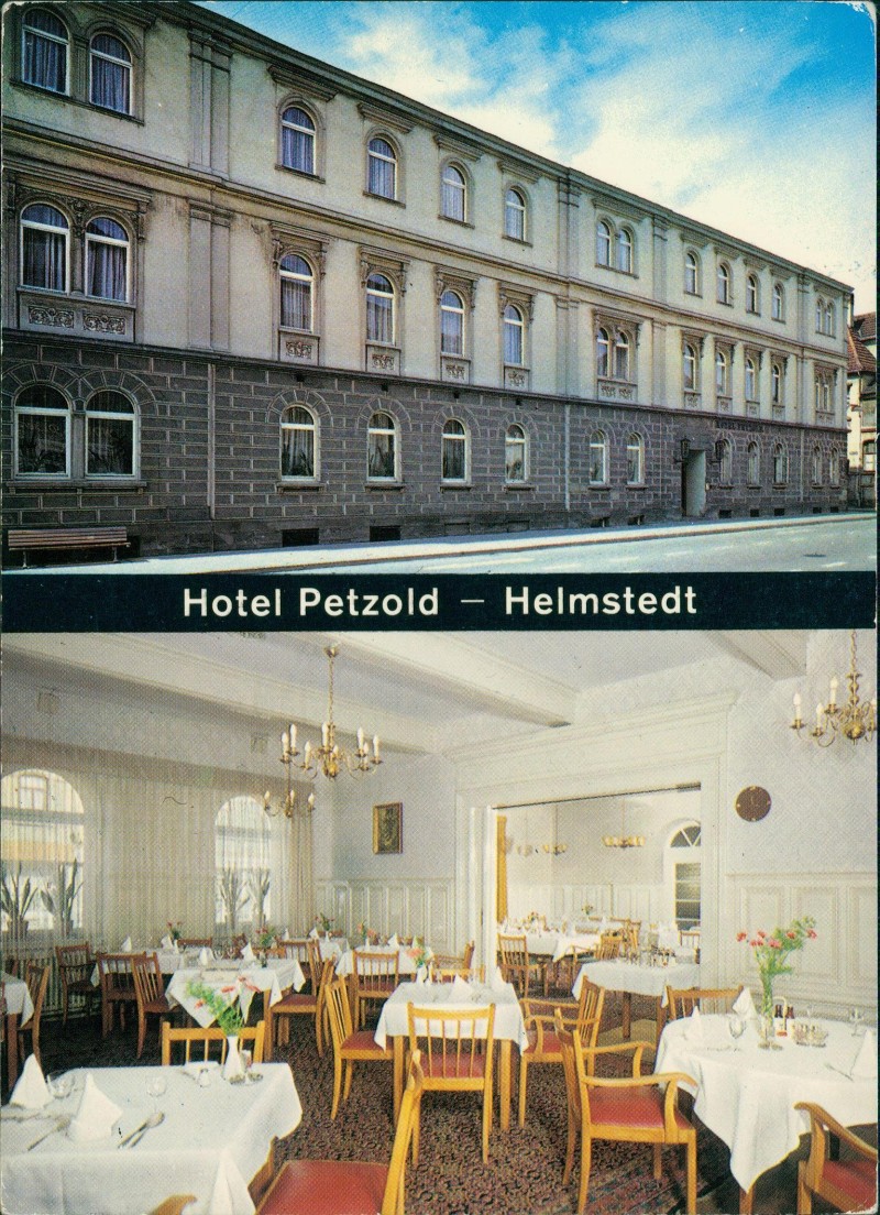 zoom: Image side vintage Postcard from 1978: 2 Bild Hotel Petzold Gaststube:: Helmstedt