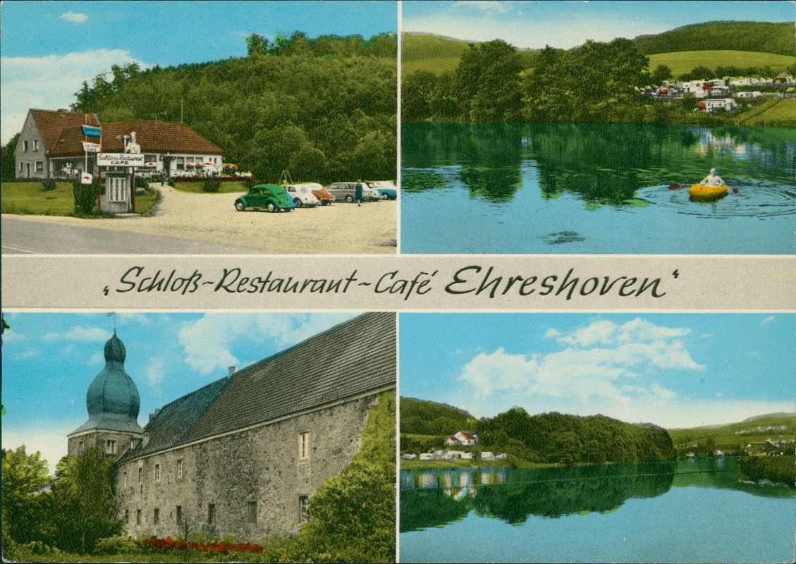 vergrößern: Bildseite historische Ansichtskarte von 1978: 4 Bild Schloß-Restaurant-Café Ehreshoven:: Ehreshoven-Engelskirchen