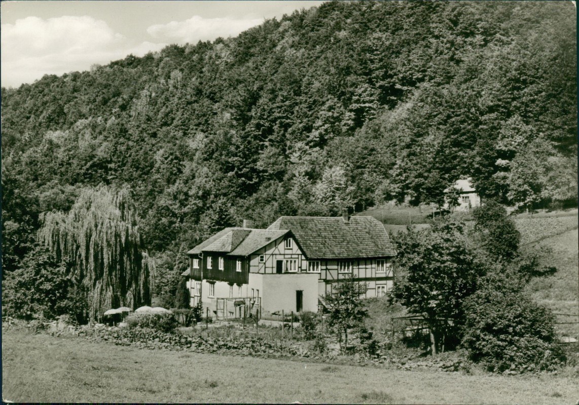 vergrößern: Bildseite historische Ansichtskarte von 1968: Waldgaststätte Hainsmühle:: Bad Sooden-Allendorf