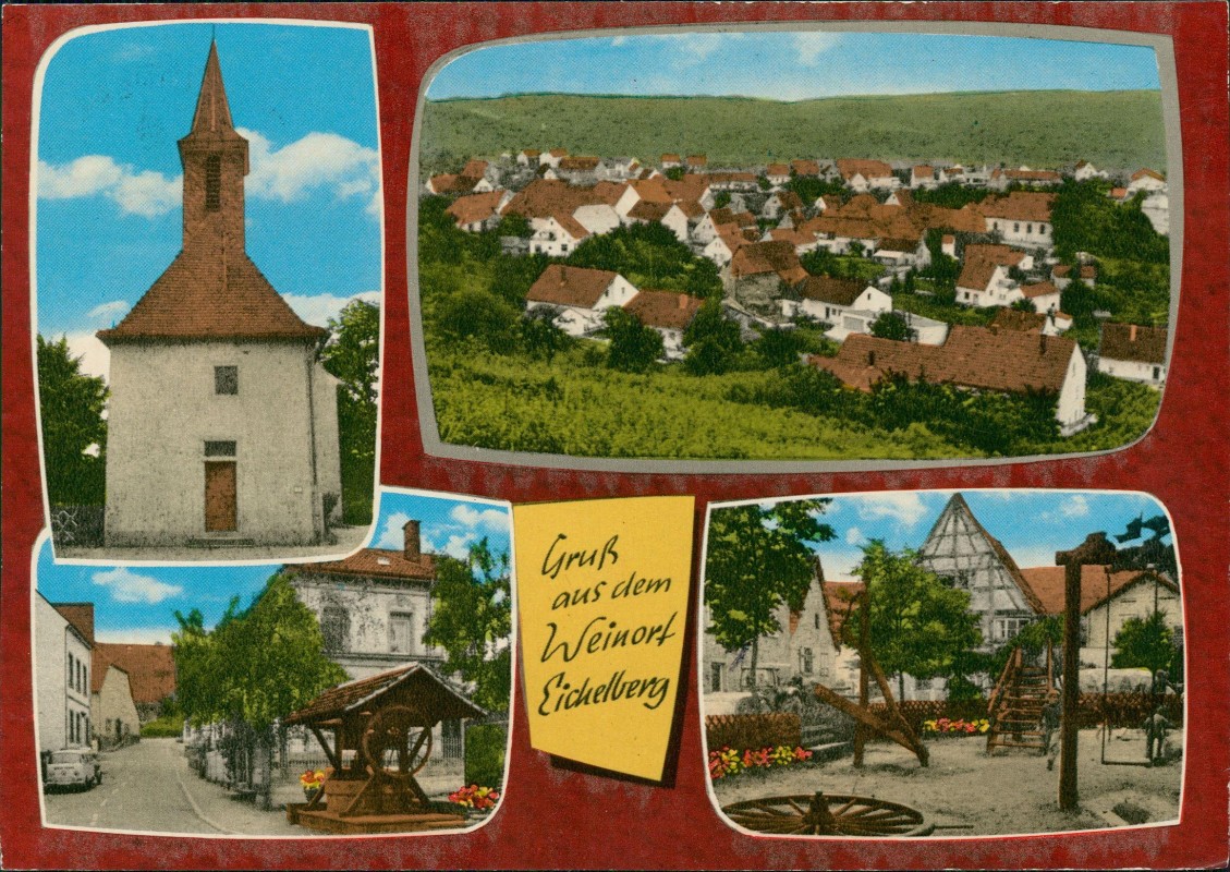 vergrößern: Bildseite historische Ansichtskarte von 1973: MB Stadt Kirche Straße:: Eichelberg-Östringen
