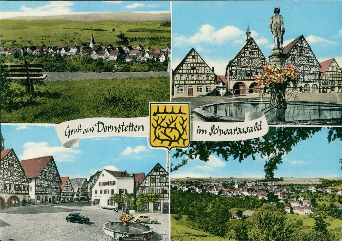 vergrößern: Bildseite historische Ansichtskarte von 1971: 4 Bild Stadt Markt Fachwerkhäuser:: Dornstetten