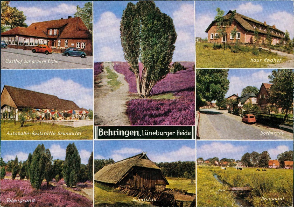 vergrößern: Bildseite historische Ansichtskarte von 1979: Haus Heidhof Autobahn-Raststätte Brunautal MB:: Behringen-Bispingen