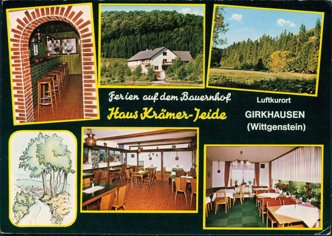 vergrößern: Bildseite historische Ansichtskarte von 1973: Ferien auf dem BauernhofHaus Krämer-Jeide 4 Bild:: Girkhausen-Bad Berleburg