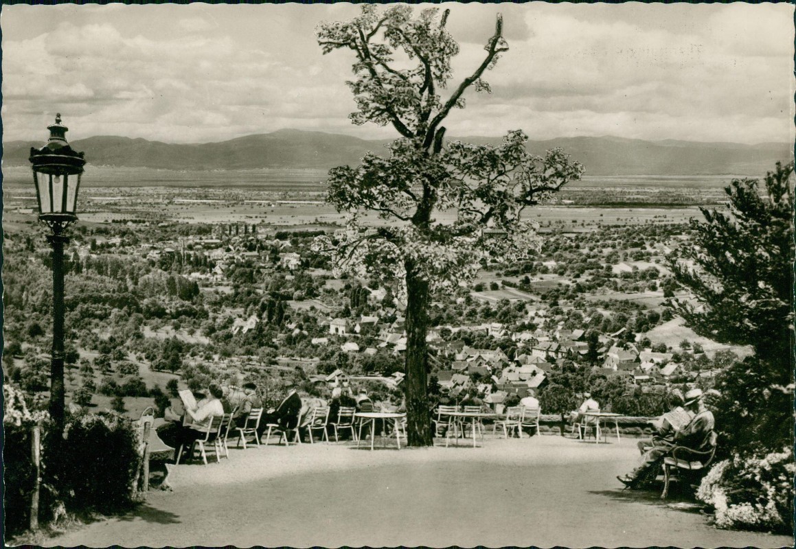 zoom: Image side vintage Postcard from 1964: Blick vom Kurpark auf Oberrhein u. Vogesen:: Badenweiler