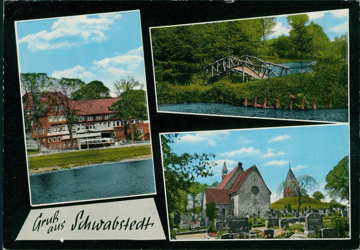 vergrößern: Bildseite historische Ansichtskarte von 1969: 3 Bild Stadtpartien:: Schwabstedt