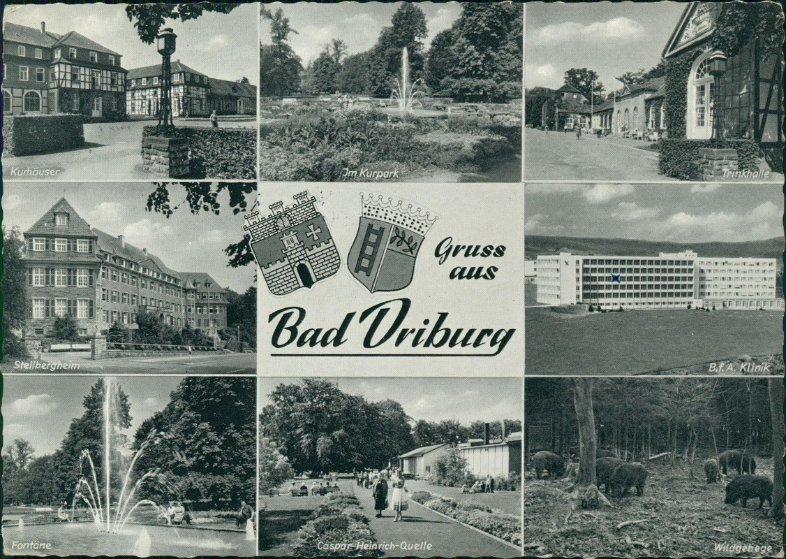 zoom: Image side vintage Postcard from 1965: Caspar Heinrich-Quelle Klinik Fontäne:: Bad Driburg