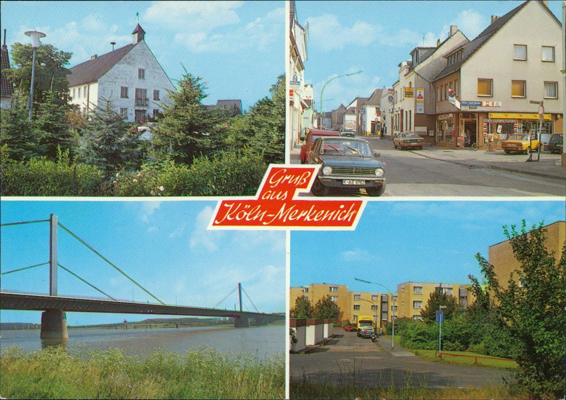 vergrößern: Bildseite historische Ansichtskarte von 1972: 4 Bild: Brücke Straße Neubaugebiet:: Merkenich-Köln