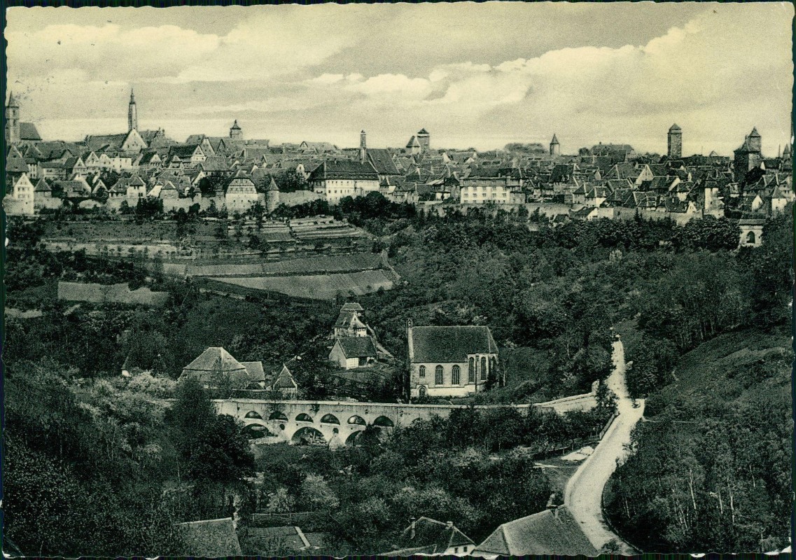 vergrößern: Bildseite historische Ansichtskarte von 1960: Partie an der Stadt:: Rothenburg ob der Tauber